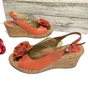 Born Concept Leather Coral Flower Wedged Sandals Size 10 Women’s